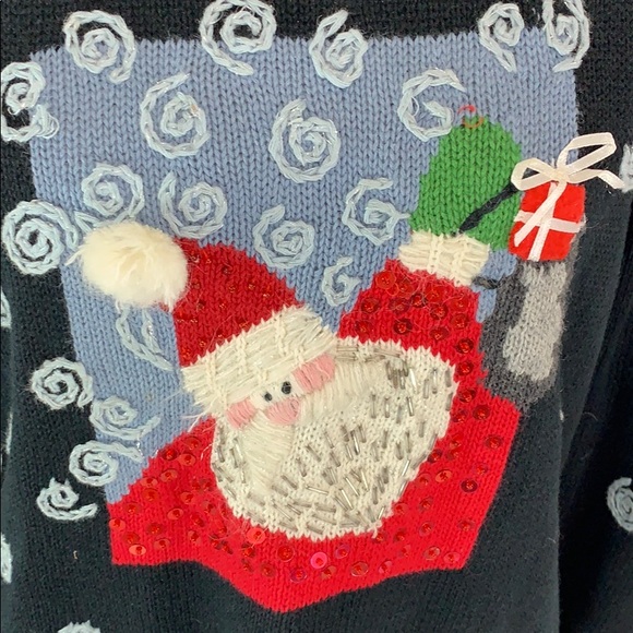 Susan Bristol Santa holiday black sweater EUC - Picture 4 of 8